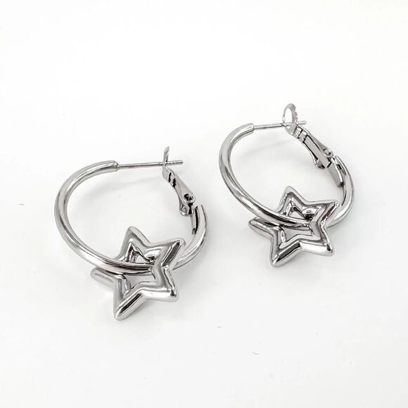 Star Hoop Earrings M1209 - Picture 1 of 5